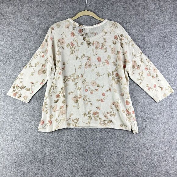 J Jill Top Womens Large Floral Knit Linen Blend Coastal Breezy Beach Cottage - Picture 5 of 13